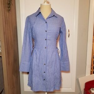 Fitted Long Sleeved Collared Dress Classic Blue